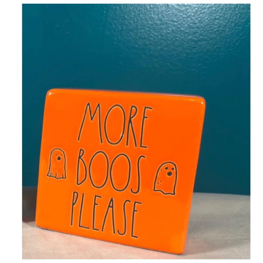NEW Rae Dunn Halloween Double-sided Ceramic Block More Boos Please 👻